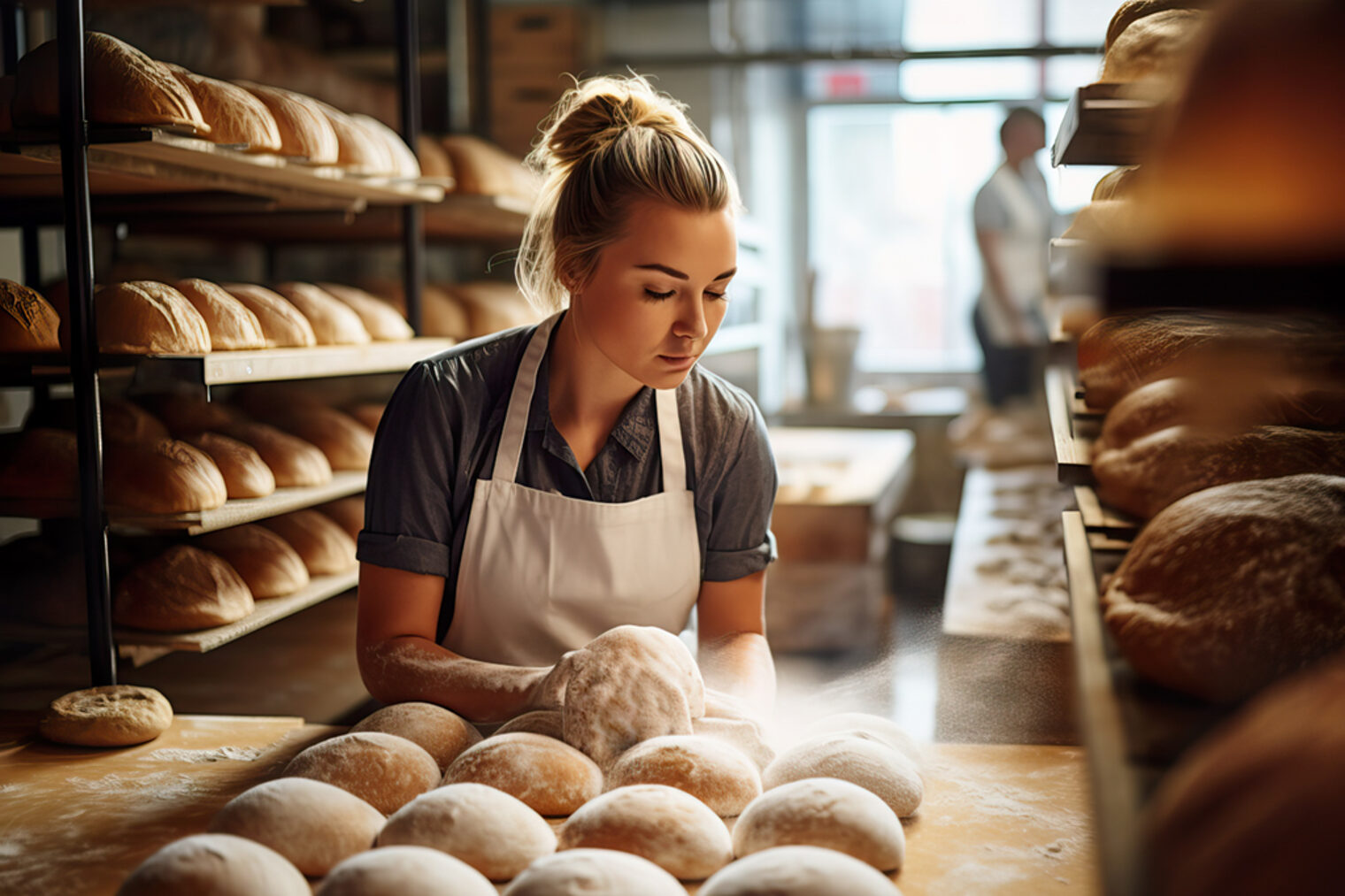 Skilled Female Baker Creating Artisanal Bread in Contemporary Ba